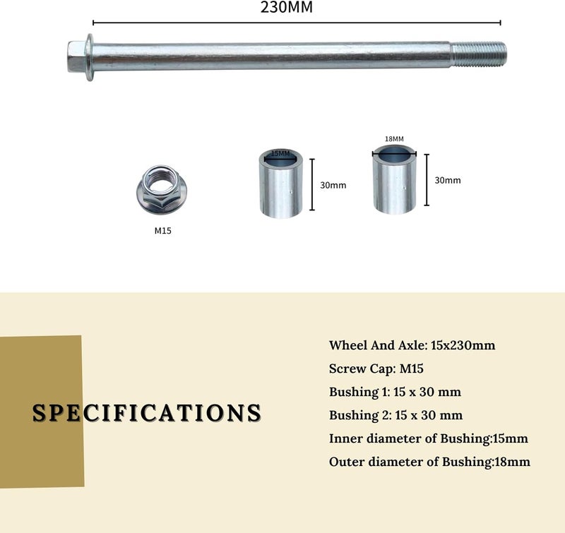 SIPARTS 15mm Front or Rear Wheel 9" (230mm) Axle with Spacers for XR50 CRF50 70cc 90cc 110cc 125cc - Image 2